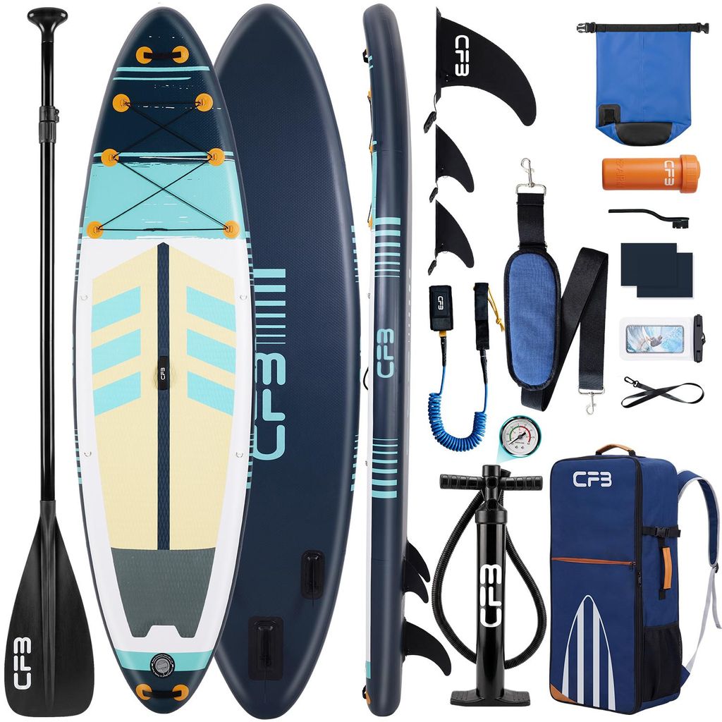 CFB SUP-Board 320x84x15 cm, mit 84 cm Standfläche & großem EVA-Deckpad, Aufblasbares Stand Up Paddle Board Set, 12tlg., SUP Komplett-Set für Anf...