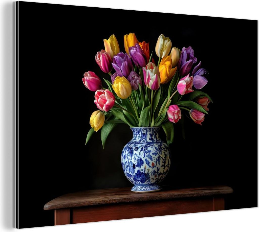 MuchoWow Wanddekoration Metall Metallbild Wandkunst 30x20 cm Tulpen - Farben - Vase MuchoWow Aluminium Gemälde - Aluminiumgemälder
