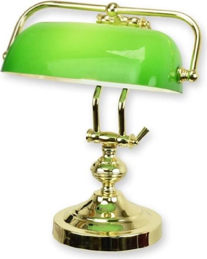 Casa Padrino Banker Schreibtischleuchte Gold / Grün 27 x 19 x H. 37,3 cm - Messing Tischleuchte mit Glas Lampenschirm - Banker Lampe