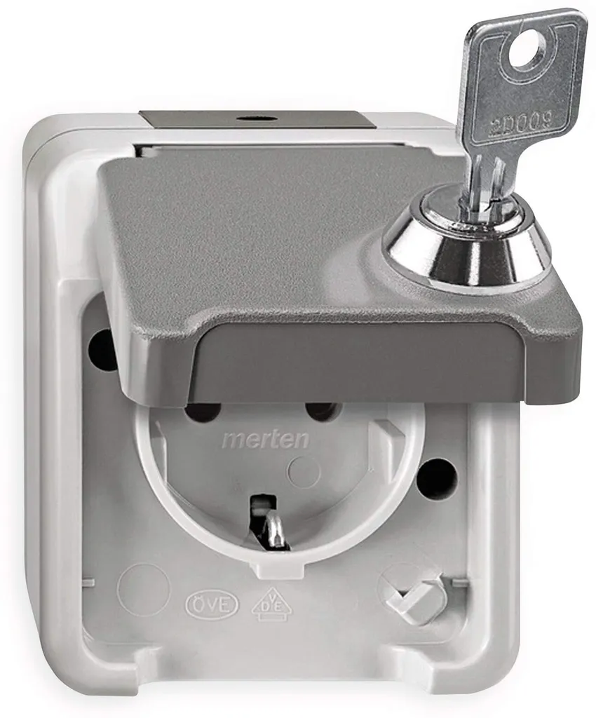 Prise pour garage et atelier Merten MEG2422-8029 grise étanche IP44 16A