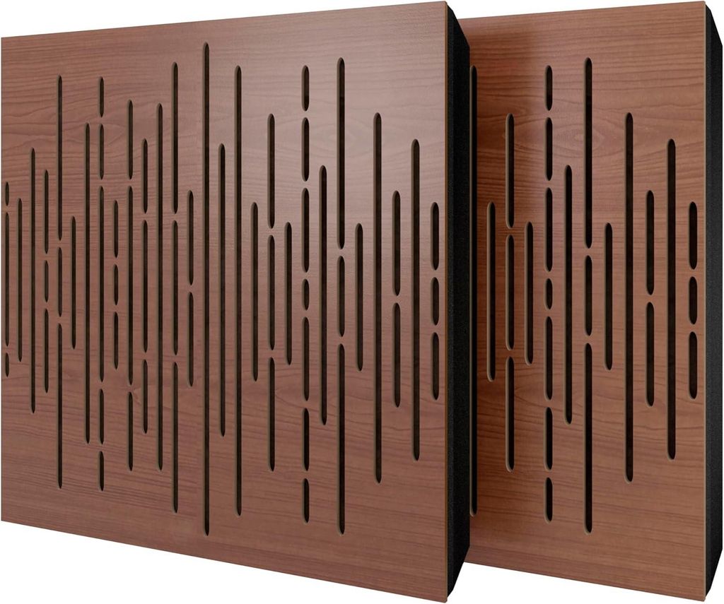 2er-Pack – Akustikpaneel mit Samtstoff und Befestigungsset | 50x50x5cm | Schallabsorption-Diffusion-Reflexion-Schalldämmung | [WAVE -Nussbaum|Br...