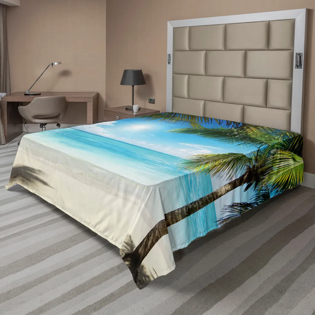 Drap de lit ABAKUHAUS Tropical Beach en microfibre 260x228 cm vert aqua
