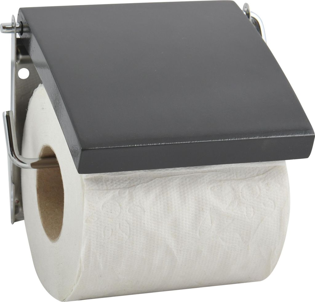 MSV Toilettenpapierhalter Schwarz MDF Edelstahl