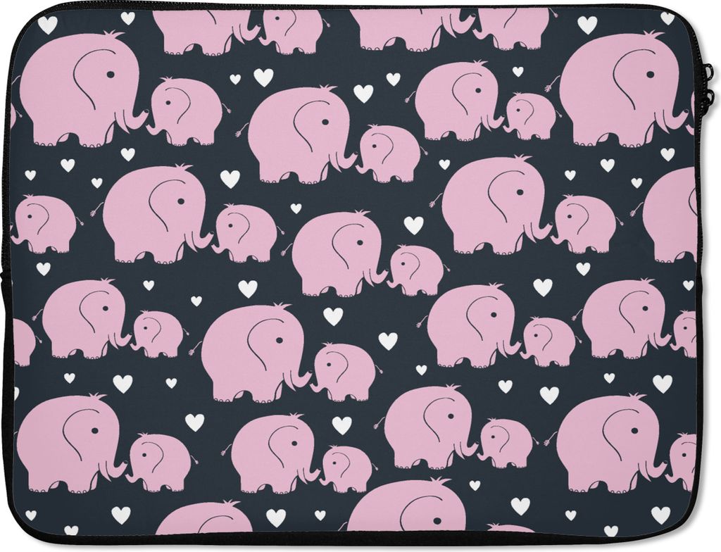 MuchoWow Laptop Hülle 17 Zoll Laptoptasche Elefant - Herz - Muster - Zipper - Schutzabdeckung
