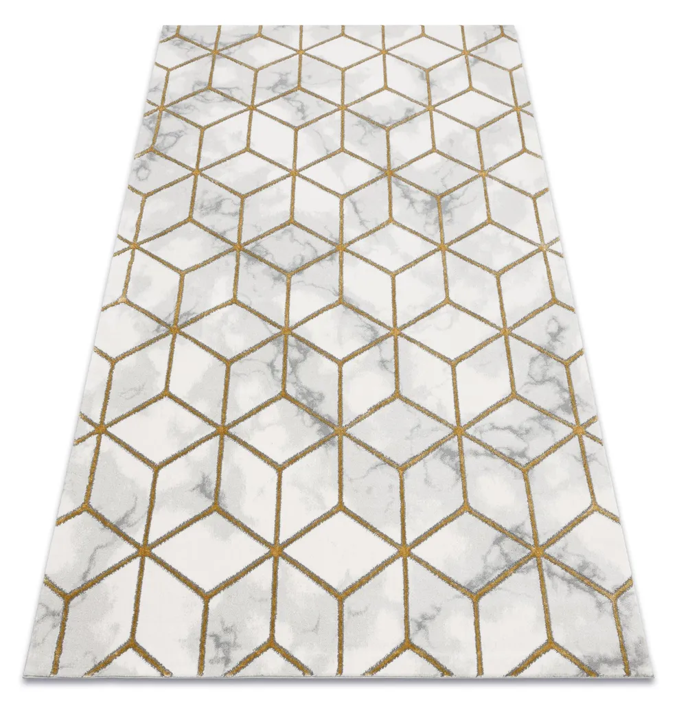 Tapis Moderne Effet Or et Crème EMERALD Texture Douce Luxe 140x190 cm