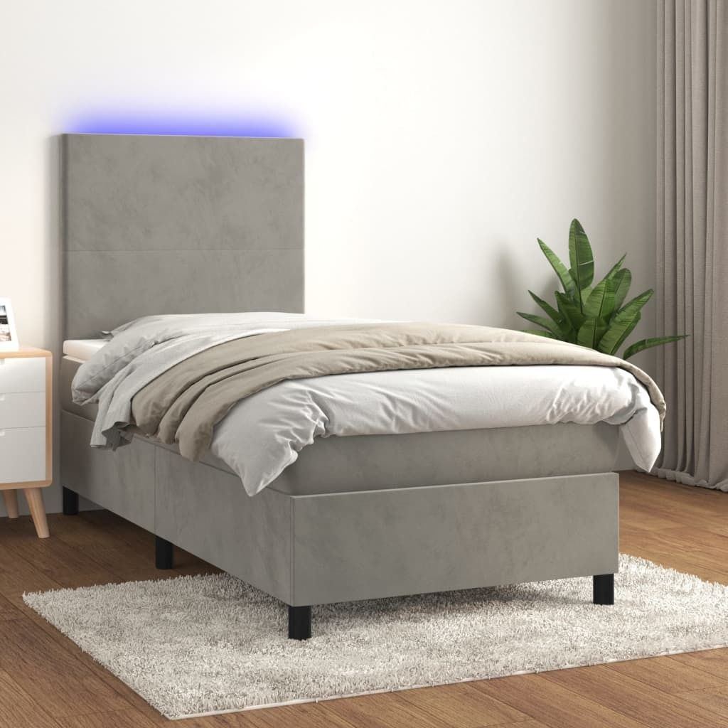Maison Exclusive - Boxspringbett mit Matratze & LED Hellgrau 100x200 cm Samt