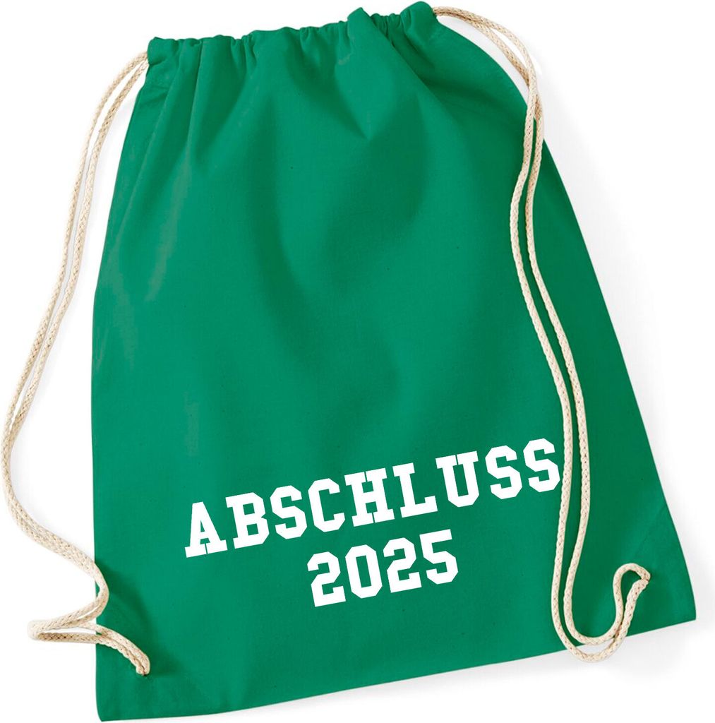 Huuraa Turnbeutel Abschluss 2025 Schulabschluss 12 Liter Kelly Green Baumwolle Rucksack Geschenkidee