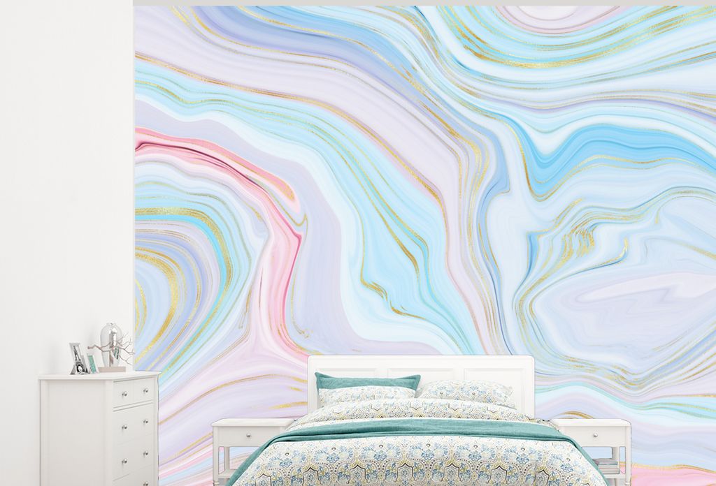 MuchoWow Fototapete für Wohnzimmer oder Schlafzimmer Wandtapete Vinyl Motivtapete Marmor - Pastell - Muster - Abstrakt - 325x260 cm - Tapete