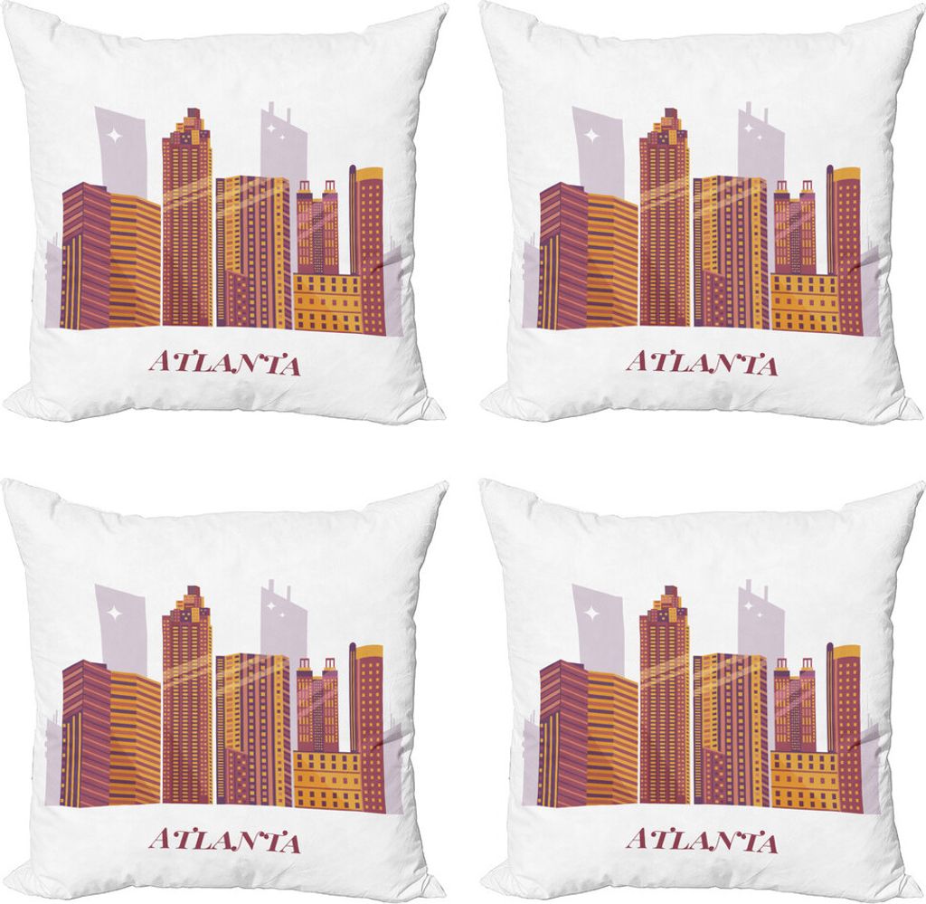 ABAKUHAUS Georgia Kissenbezug Set (4 Stück), Modern Urban Illustration, Moderner Doppelseitiger Digitaldruck, 60 cm x 60 cm, Aprikose Getrocknete ...