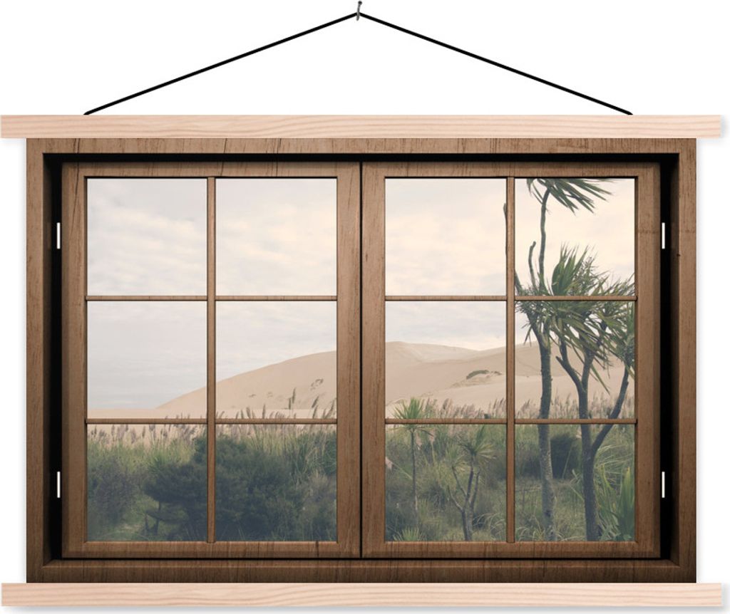 MuchoWow Textilposter Aussicht - Düne - Baum 120x80 cm mit holzfarbenen Rahmen - Aufhängeset