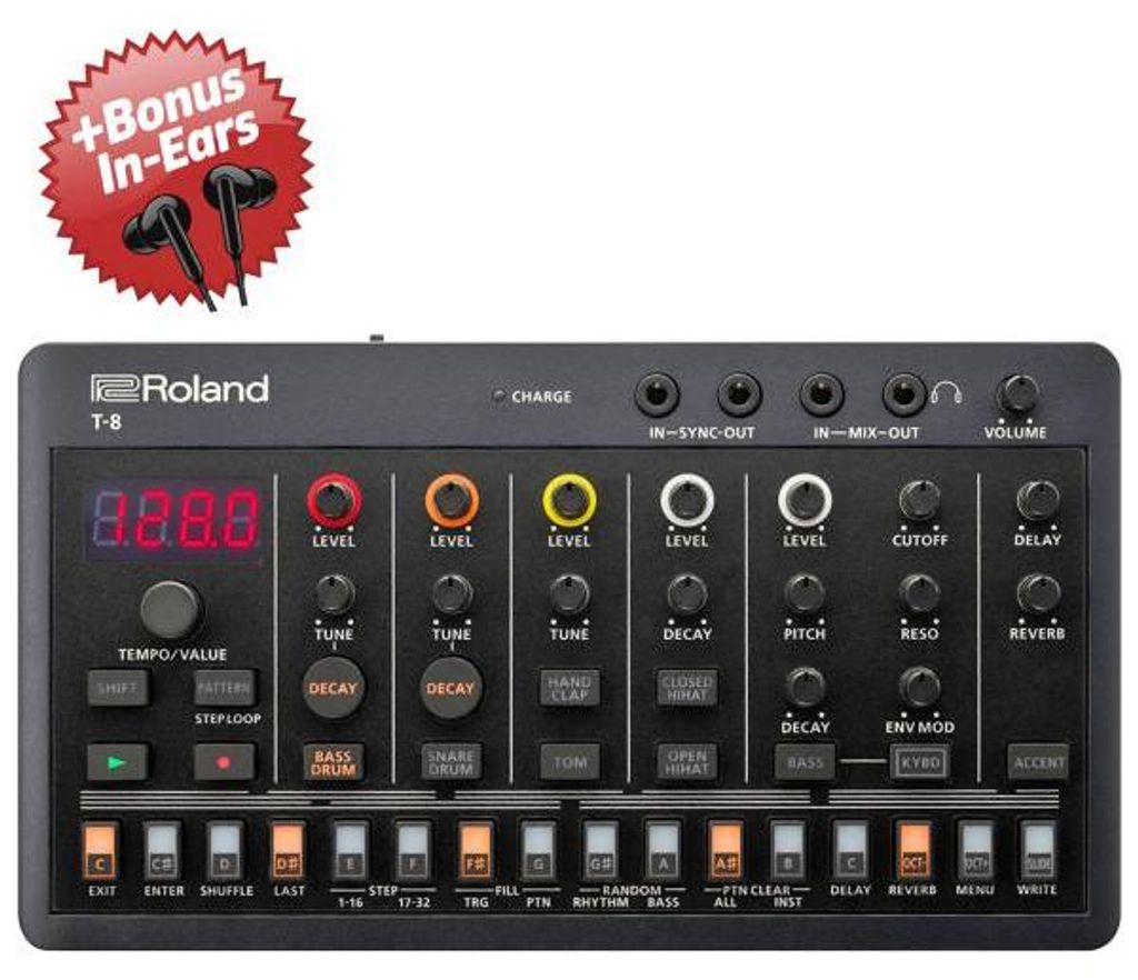 Roland Aira T-8 Beat Machine Drum-Computer + Bonus In-Ear Kopfhörer