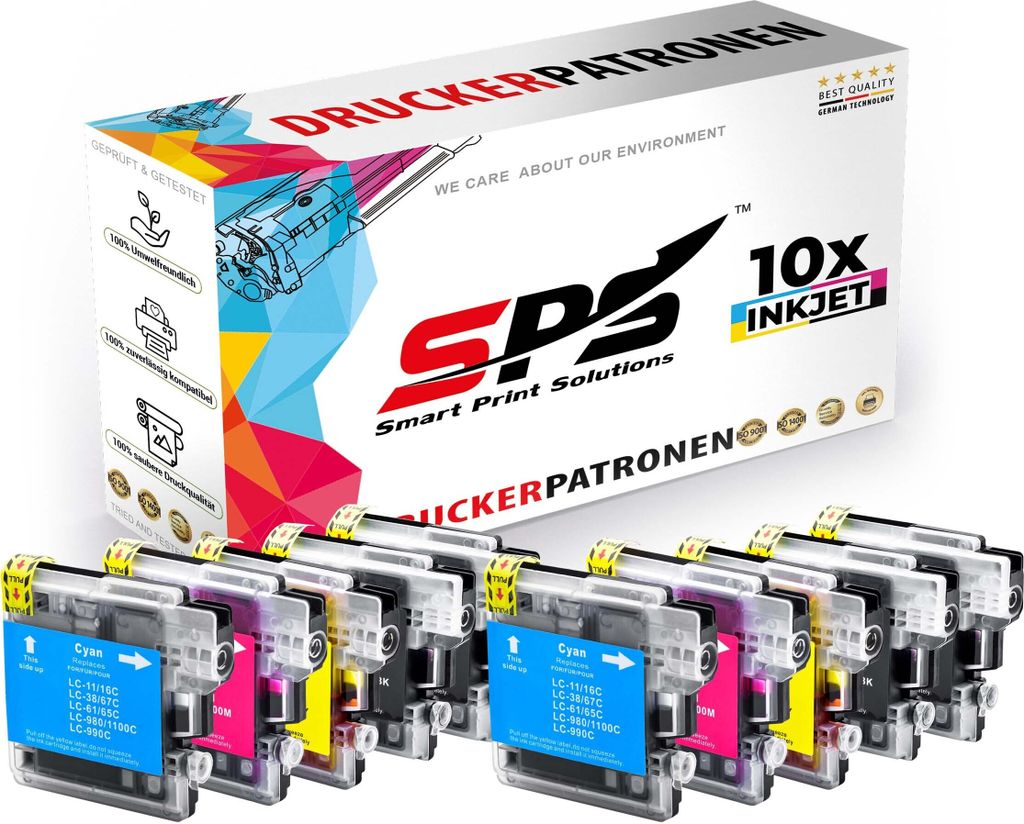 10er Multipack Set kompatibel für Brother DCP-165C (DCP-165) Druckerpatronen LC-980 LC-1100