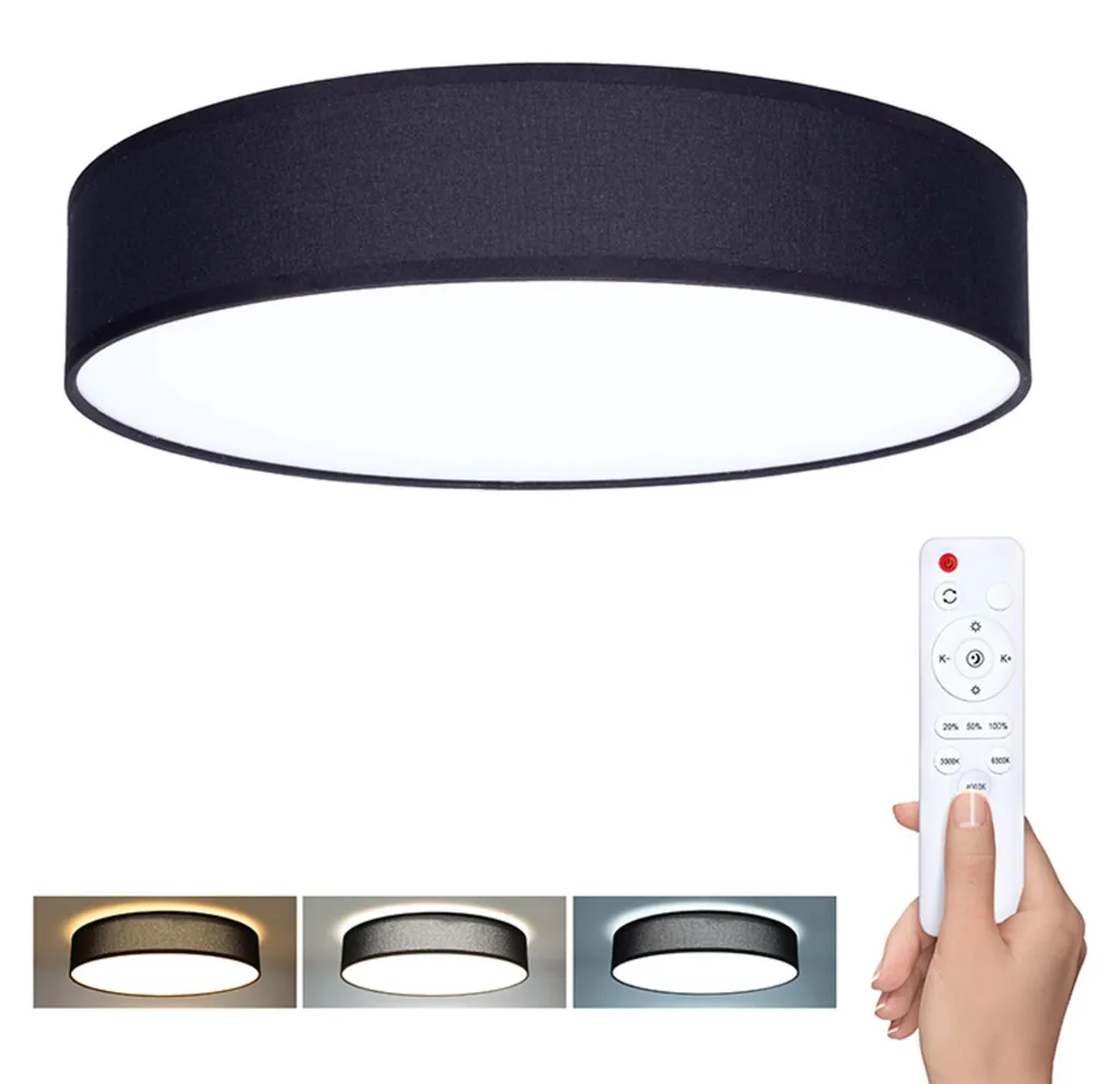 Plafonnier LED Salon et Chambre 48W Noir 400mm CCT Lumière Modulable 3-6K