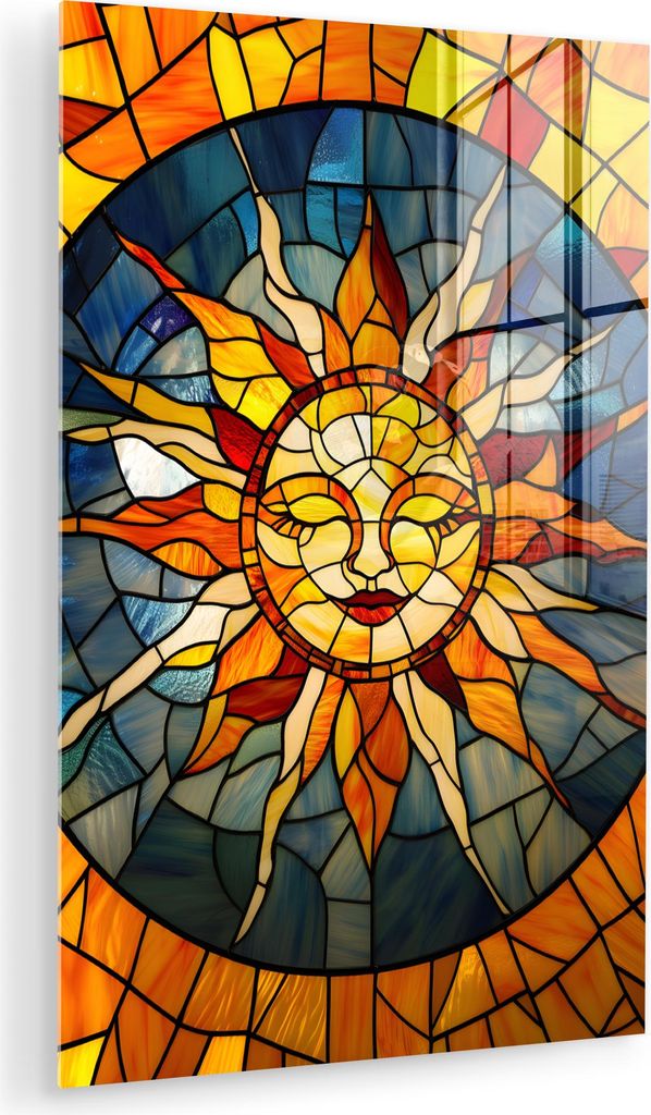MuchoWow Glasbilder - Bilder auf Wandbild - Foto auf Glas Mosaik - Sonne - Gelb - Kreis 40x60 cm Wanddekoration aus Glas - Acrylglasbild - Acrylbil...