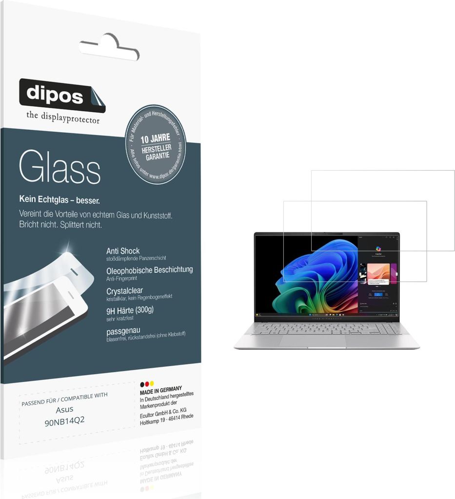 2x Schutzfolie für Asus 90NB14Q2 - Anti-Shock 9H Folie dipos Glass Kunststoffglas