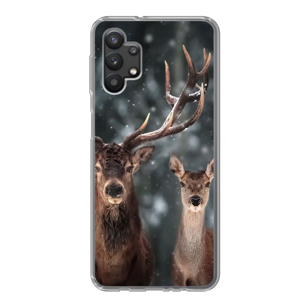 MuchoWow Handyhülle Schutzhülle Hülle für Samsung Galaxy A32 5G Hirsche - Tiere - Winter - Geweih - Schnee - Natur Silikon Softcase Handy Hü...