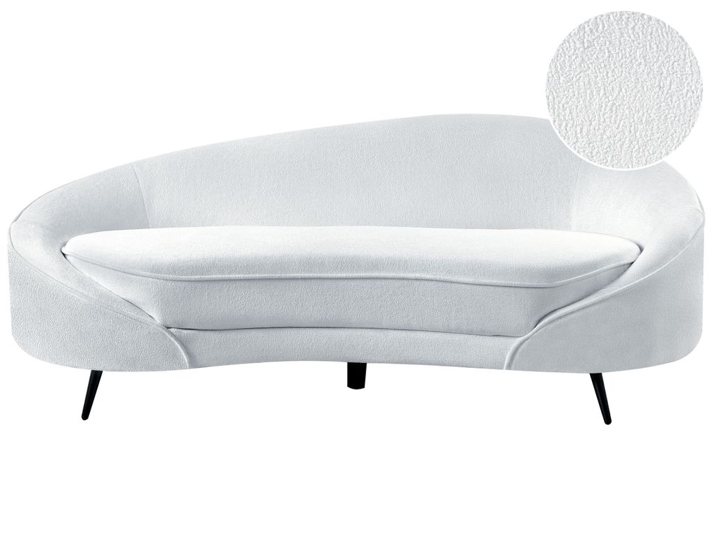 BELIANI Sofa Weiß Bouclé 2-Sitzer Oval Gebogen Dicke Polsterung mit Metallfüßen Schwarz Freistehend Retro Glamourös für Wohnzimmer Salon Flur...