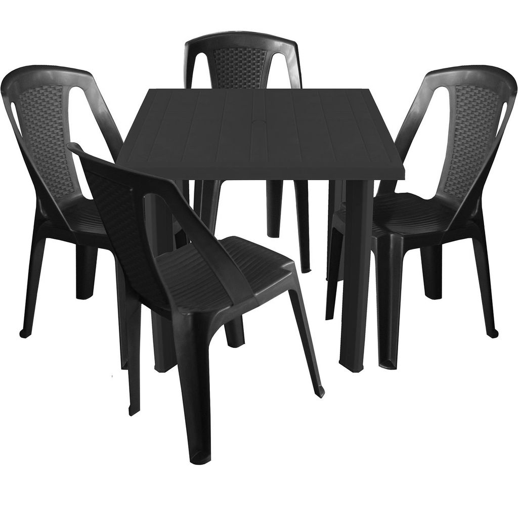 Bistrogarnitur Kunststoff Gartentisch 70x70cm 3x Stapelstühle Rattan-Optik 