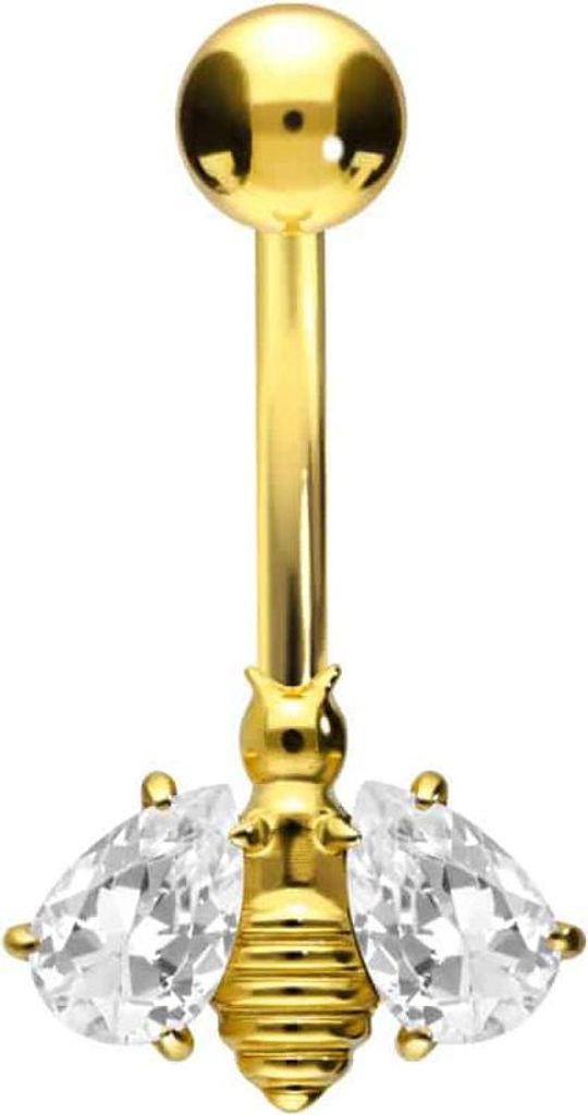 Bauchnabelpiercing Titan Bananabell mit Innengewinde KRISTALLBIENE Gold Stablänge: 10mm