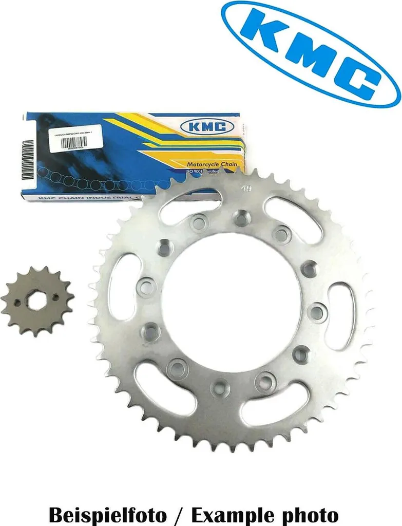Kit chaîne renforcée 428 H 118 maillons KMC spécial YAMAHA DT125 MX