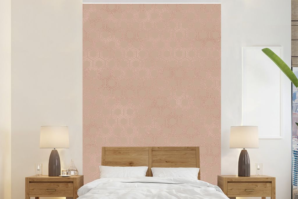 MuchoWow Fototapete für Wohnzimmer oder Schlafzimmer Wandtapete Vinyl Motivtapete Muster - Luxus - Lila - Roségold - 200x300 cm - Wanddekorationen