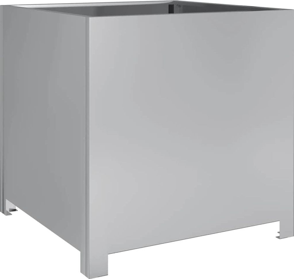A plain studio shot of a gray planter box.