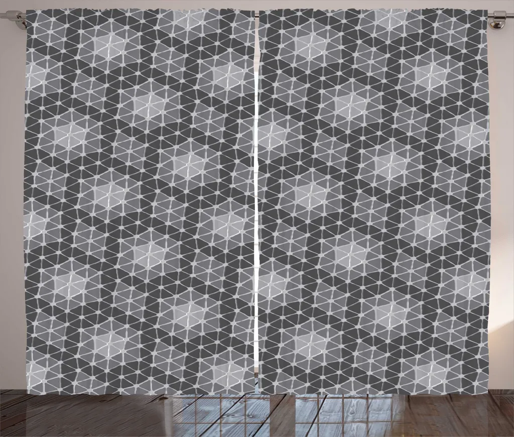Rideaux de salon universels à motif oriental étoilé 280x225 cm gris