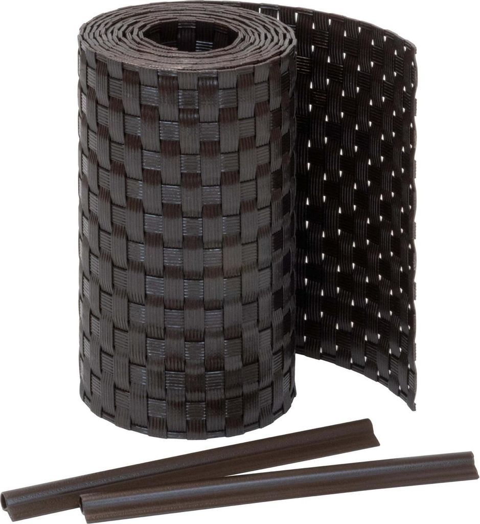 Jardinion Sichtschutzstreifen Rattan Optik 250 x 19cm Dunkelbraun inkl. 2 Befestigungsclips Sichtschutz Rattan, Balkon Sichtschutz, Terrassen- und ...