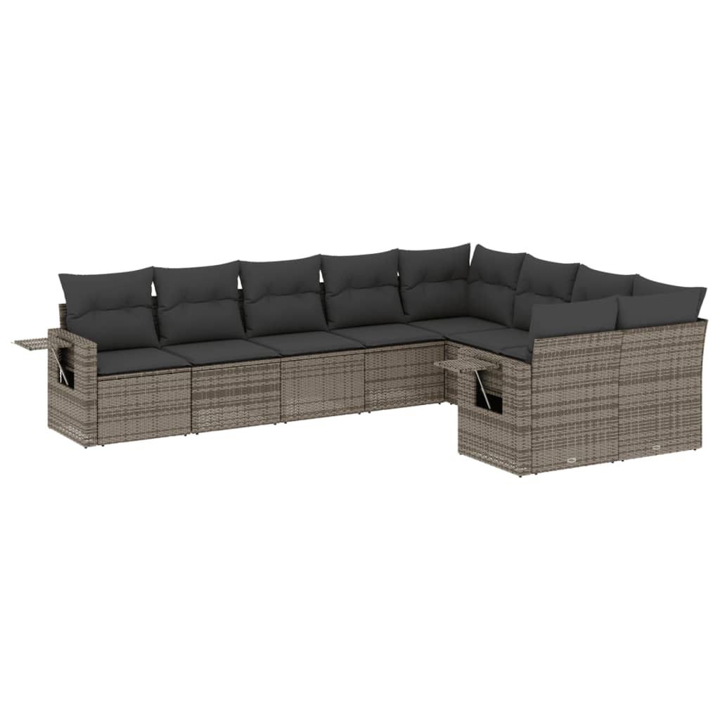 9-tlg. Garten-Sofagarnitur mit Kissen Grau Poly Rattan Produktbild 