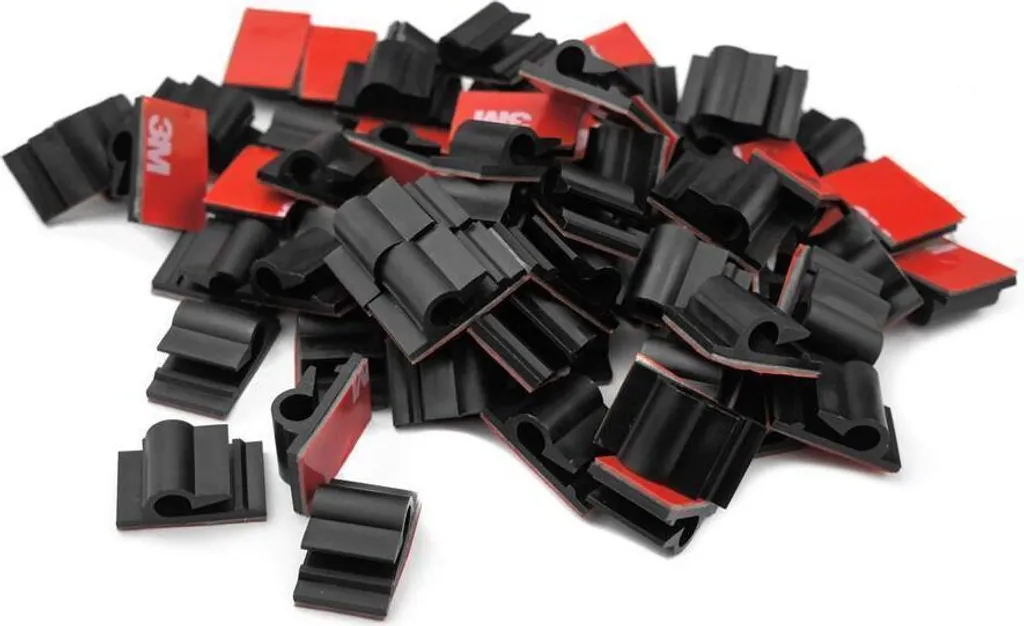 Offerta 40 Clip Organizzatore Cavi Scrivania - 13x21mm Nero Adesivo