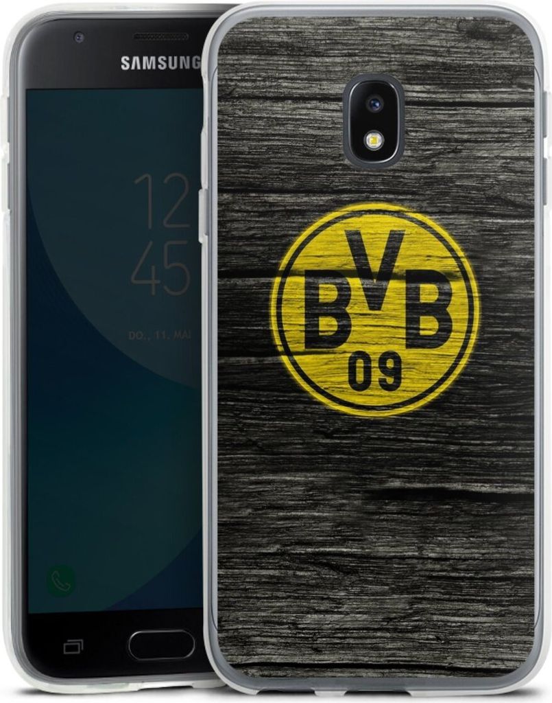 DeinDesign Handyhülle für Samsung Galaxy J3 Duos (2017) Silikon Hülle Case Smartphone Schutzhülle BVB Borussia Dortmund Holzoptik