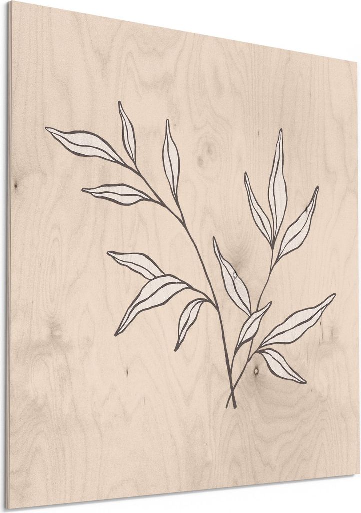 DEQORI Holzbild 50x50 cm 'Zartes Blattwerk' Bild auf Holz Wandbild Kunstdruck nachhaltig