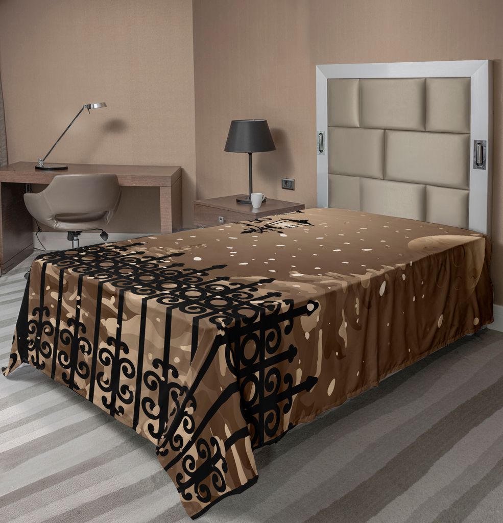 ABAKUHAUS Laterne Bettlaken, Landschaft Eisen Zäune Stadt Abend Schnee Und Laternen Vollmond Grafik, weiches bequemes oberes Bettlaken für ein de...