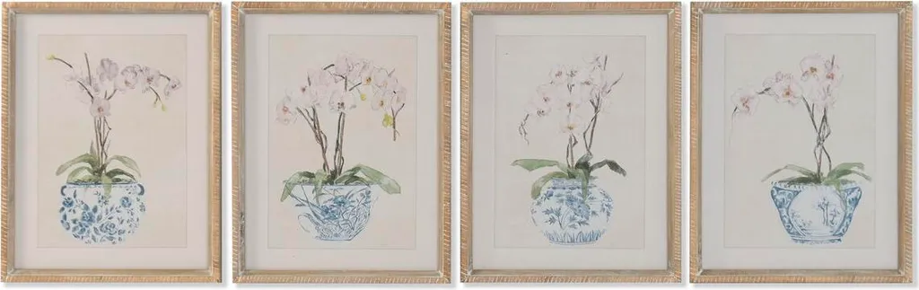 Ambiance Zen avec le Lot de 4 Tableaux Home ESPRIT Oriental Bleu Blanc