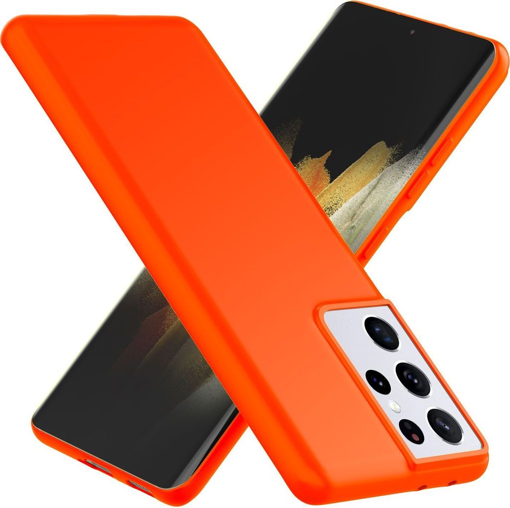 NALIA Neon Handy Hülle für Samsung Galaxy S21 Ultra, Silikon Case Cover Bumper Orange