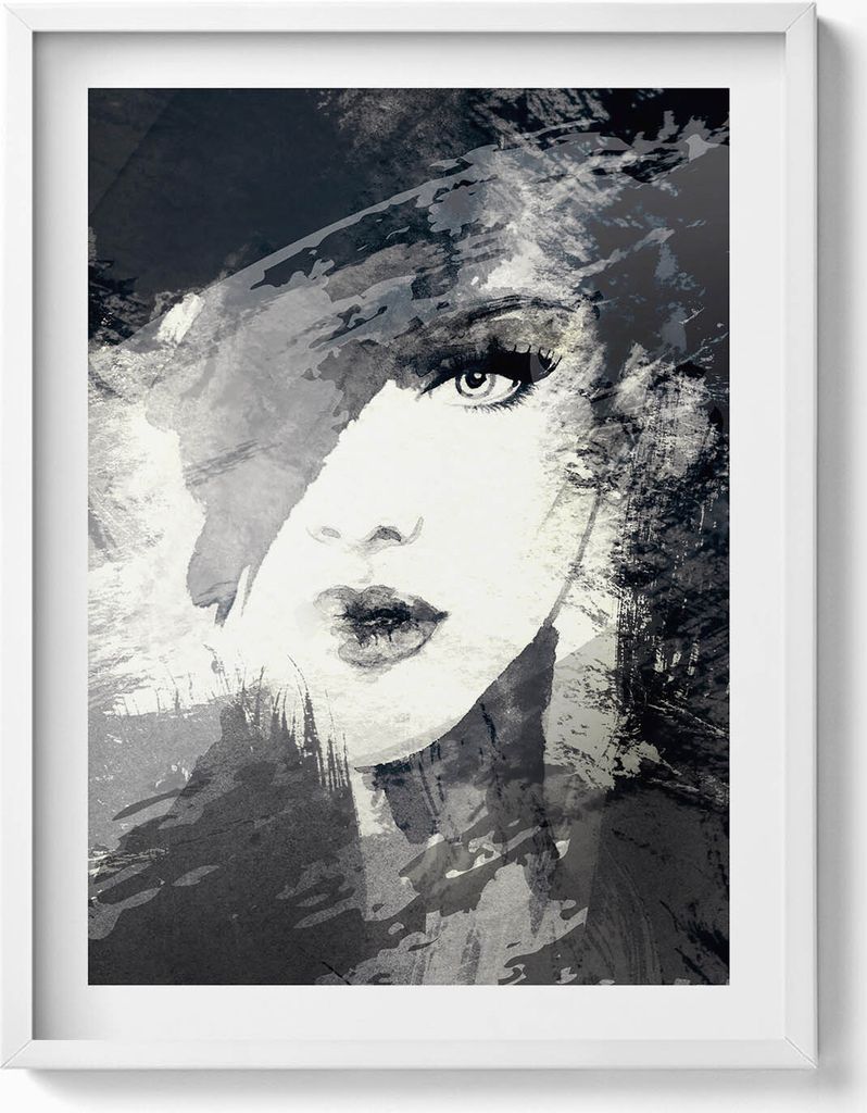 Frau im Aquarellstil– Wandbild mit Rahmen – Gerahmtes Bild – Wanddekoration – 60x80 cm – Weiß Rahmen