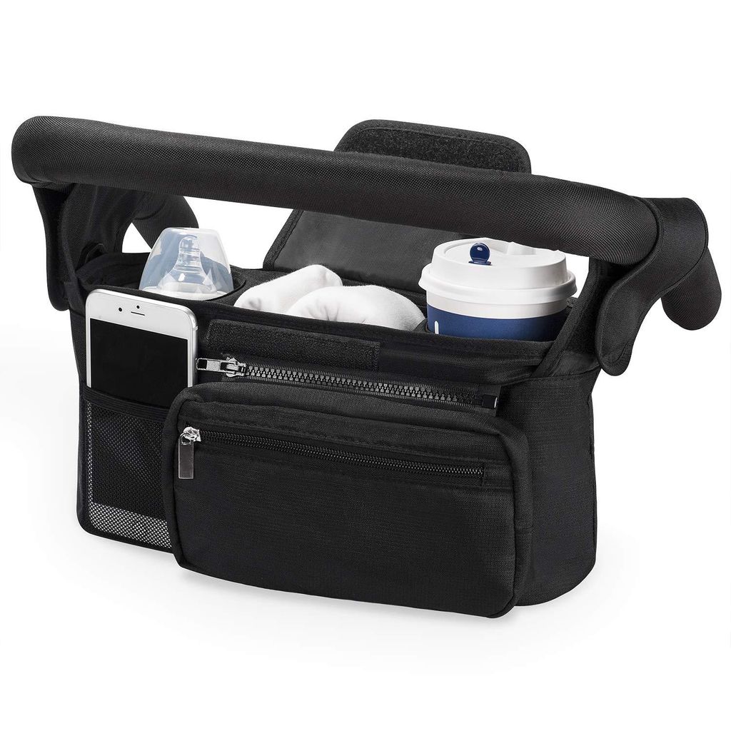 Kinderwagen Organizer Universal mit Isolierten Getränkehalter/Becherhalter, Momcozy Buggy Kinderwagentasche Baby Zubehör mit Reißverschlusstasche