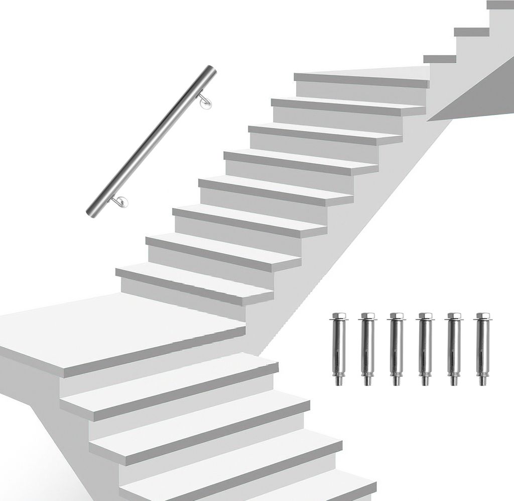 Hengda Edelstahl Handlauf 50 - 200 cm Treppengeländer Innen &Außen Geländer Wandhandlauf für Treppe aus Edelstahlrohr V2A, Mit Montagematerial,...