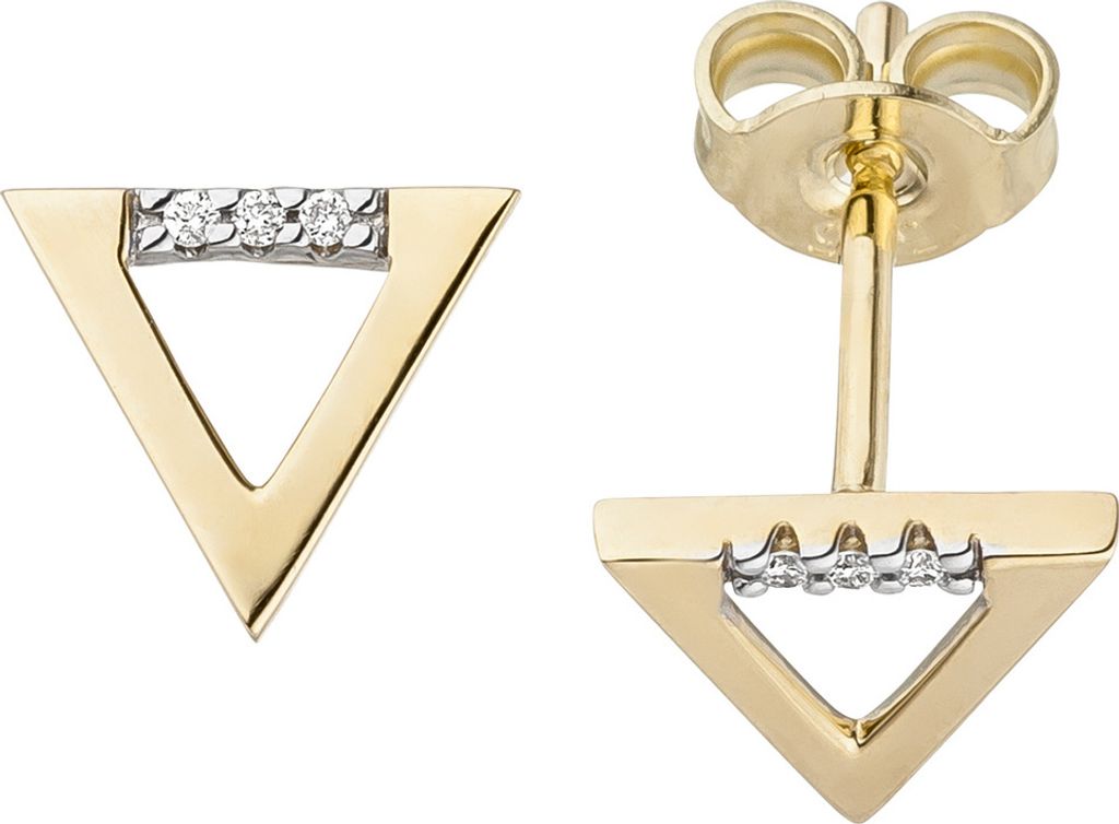 Ohrstecker Ohrringe Dreiecke mit je 3 Diamanten Brillanten 585 Gold Gelbgold
