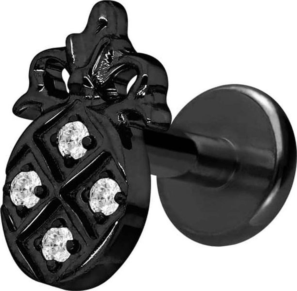 Ohrpiercing, Nasenpiercing Titan Labret mit Innengewinde KRISTALLANANAS Schwarz Stablänge: 8mm | Stabstärke: 1,2mm