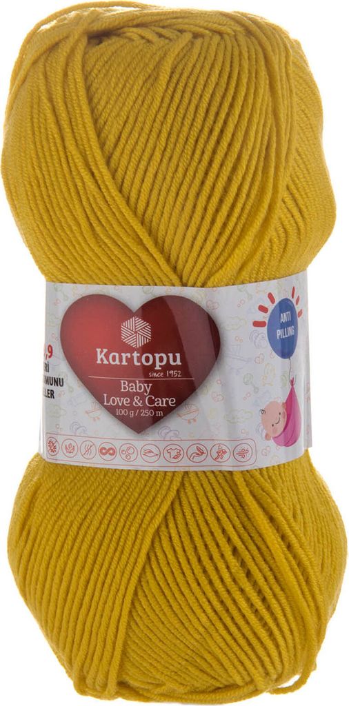 5 x 100g Strickgarn Kartopu Baby Love and Care antibakteriell Babywolle Babystrickgarn Häkelgarn Farbwahl, Farbe:K1321 senfgelb