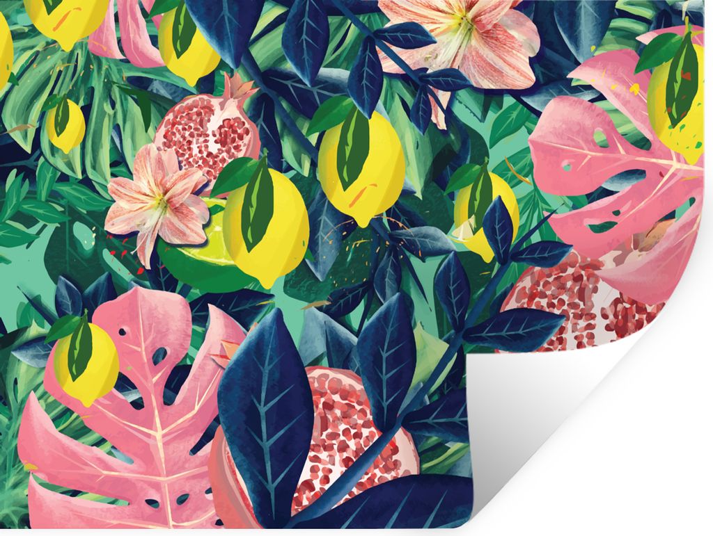 MuchoWow Wandtattoo Wandsticker Wandaufkleber Blumen - Früchte - Farben 40x30 cm Selbstklebend und Repositionierbar - Faltenfrei