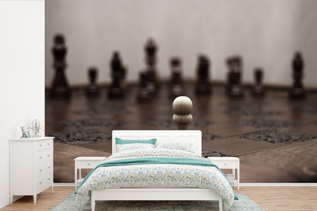 MuchoWow Fototapete für Wohnzimmer oder Schlafzimmer Wandtapete Vinyl Motivtapete Weiß verliert beim Schach - 420x280 cm - Zimmer für Kinder