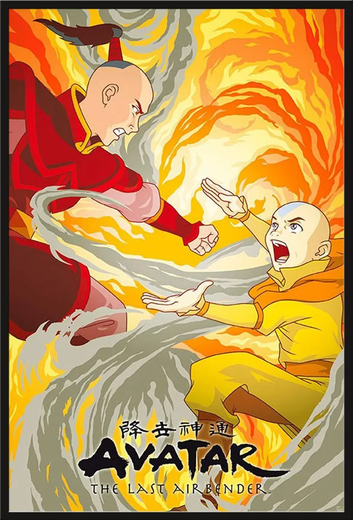 Poster encadré Avatar Aang vs Zuko, cadre noir Shinsuke et vitre acrylique