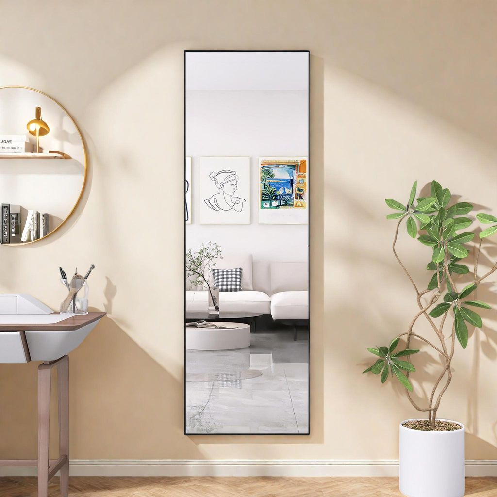 Miroir mural noir, dimensions 165x60 cm, miroir sur Image du produit 