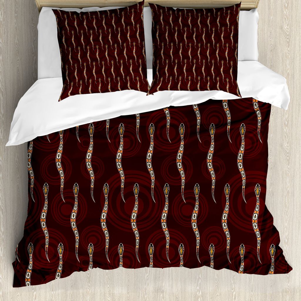 ABAKUHAUS Aboriginal Bettbezug Set für Einzelbetten, abstrakte Schlangen, Milbensicher Allergiker geeignet mit Kissenbezug, 155 cm x 220 cm - 80 x...