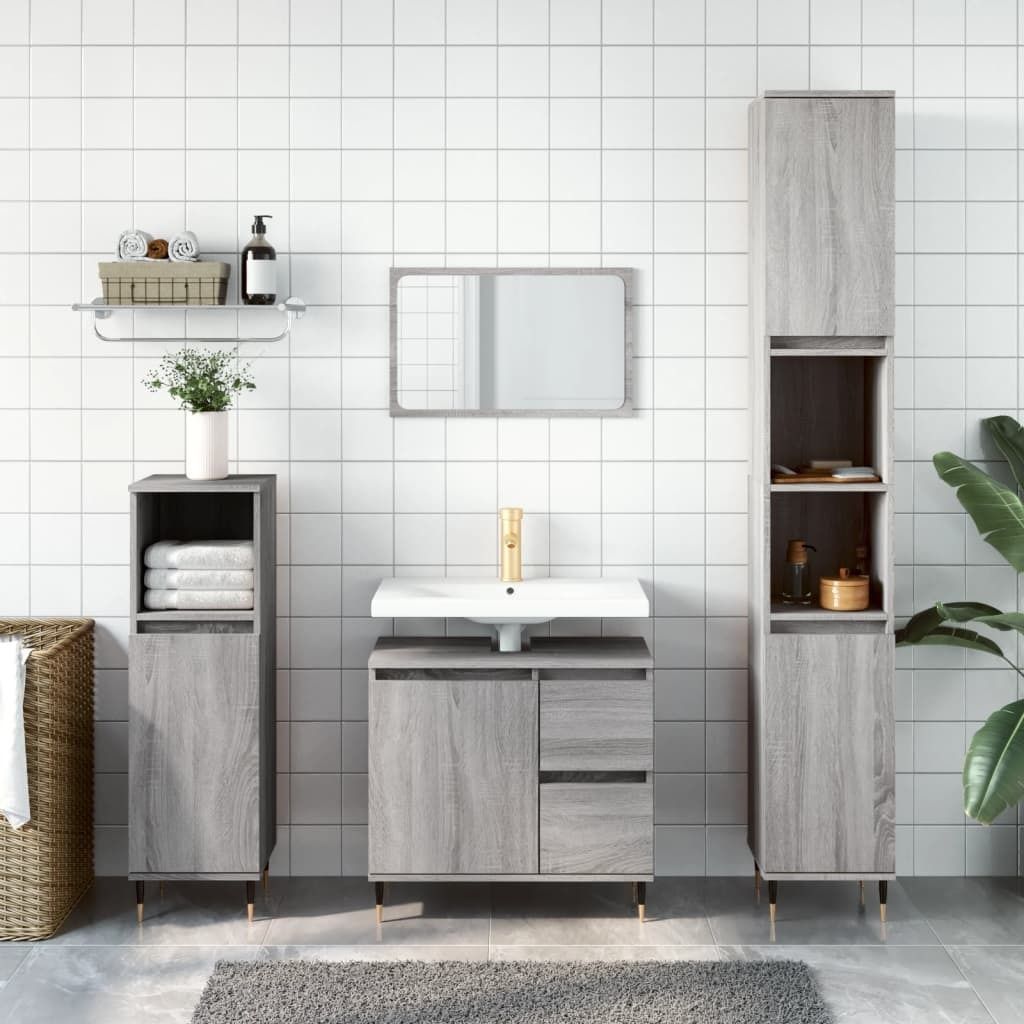 The Living Store Badschrank Grau Sonoma 30x30x190 cm Holzwerkstoff