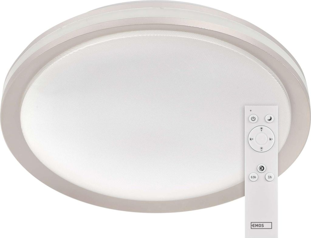 EMOS dimmbare LED-Deckenleuchte SABI, 45W mit Fernbedienung, Helligkeit 270-2700lm, Lichtfarbe 2700-6500K, Nachtlicht und Timer, 50x7 cm, weiß, ZM...