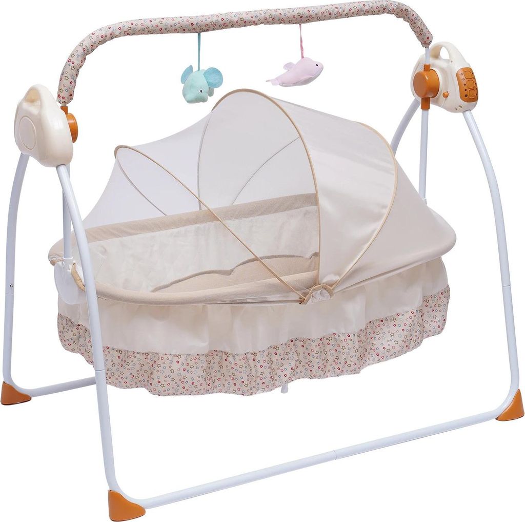 Elektrische Babywippe/Wiege - S-C901 - Automatisches Schaukeln - 5 Stufen - Timer 8–60 Min - bis 25 kg - Matratze 2 cm - 0–1 Jahr - Dunkelkhaki
