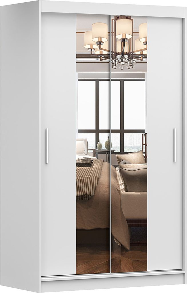 Kleiderschrank mit Spiegel Schwebetürenschrank 2-türig Schrank mit Einlegeböden und Kleiderstange Schiebtüren Schlafzimmer Wohnzimmerschrank 12...